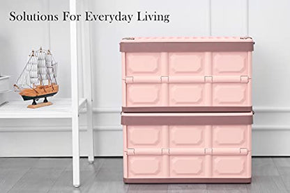 Pink Collapsible Storage Bins with Lids 2-Pack, Folding Plastic Stackable Utility Crates 30L, Durable Containers for Home & Garage Organization - color: Pink
