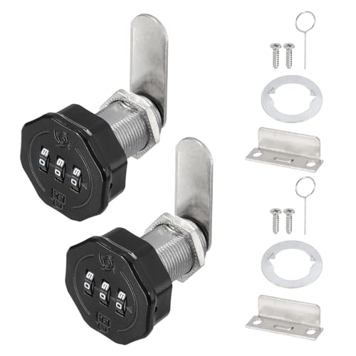 PATIKIL 2 PCS Combination Cabinet Cam Lock, 3-Digit Keyless Metal Locks with 1 Inch Cylinder for Cabinet Drawer Doors Deposit Box Filing Mailbox, Black - color: Black, size: 1 Inch