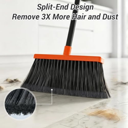Broom with Dustpan Set for Pet Hair & Dust Cleanup, Orange & Gray - color: Orange & Gray