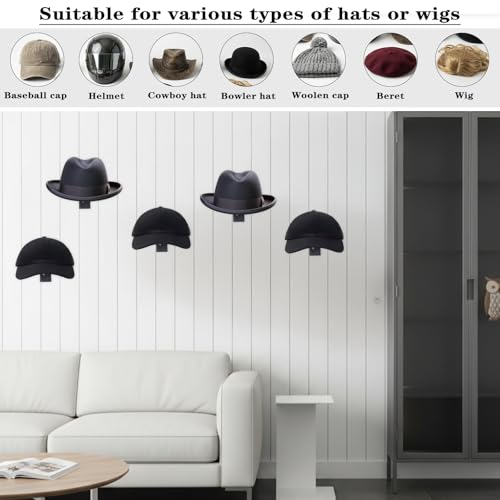 6 Pcs Metal Hat Display and Holder, Wall Mounted Slatwall Rack Organizer for Baseball Caps, Beanies, Wigs, for Home and Retail Store, Black