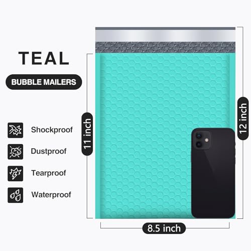 UCGOU Bubble Mailers 8.5x12" 40 Pack Usable Size 8.5x11" Teal Shipping Bag - color: Teal, size: 8.5x12" 40PC