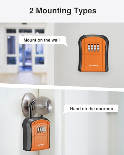 Puroma Key Lock Box Outdoor 4 Digit Code Combination Lockbox House 1 Orange - color: Orange