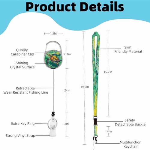 Vertical ID Badge Holder with Detachable Lanyard - Art Sea Turtle - color: Art Sea Turtle