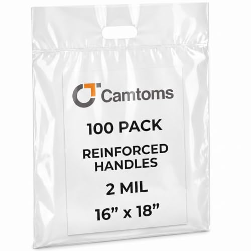16x18 Large Plastic Shopping Bags for Small Business with Handles, Clear - color: Clear