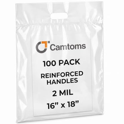 16x18 Large Plastic Shopping Bags for Small Business with Handles, Clear - color: Clear