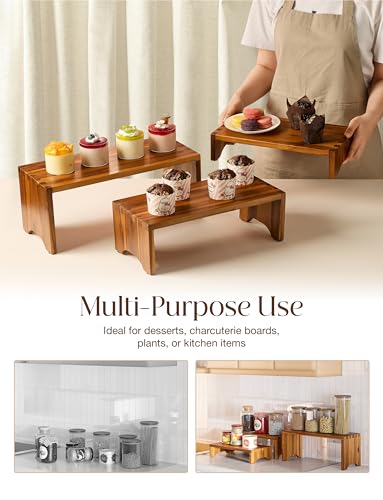 Tidita Wooden 3 Tier Cupcake Stand, Riser Display Stand with Non-Slip Pads - color: Acacia