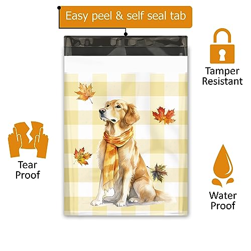 10x13 (100) Fall Poly Mailer - Dog Polymailers - Golden Retriever Designer Poly Mailers Waterproof Self Sealing Tear Resistant Polymailers Shipping Envelopes Premium Printed Bags For Small Businesses - color: Golden Retriever, size: 10x13
