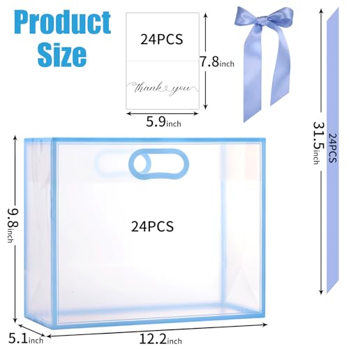 GAWBYET 24 Pcs Clear Plastic Gift Bags with Handles,Blue - color: (Blue-12x10x5 Inch)