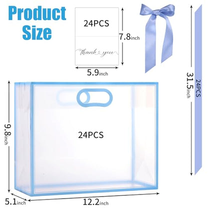GAWBYET 24 Pcs Clear Plastic Gift Bags with Handles,Blue - color: (Blue-12x10x5 Inch)