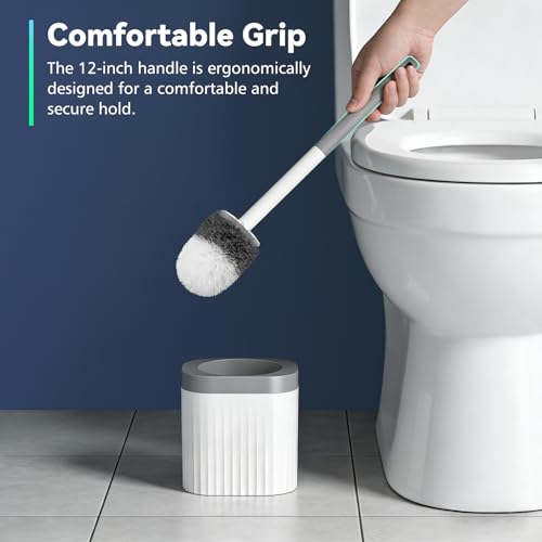 Toilet Brush, 3 Pack Compact Toilet Bowl Brush and Holder Set with Nylon Bristles Toilet Cleaner Brush Hidden Toilet Scrubber Brush for Bathroom Cleaning, Grey & White - color: Grey White-3p
