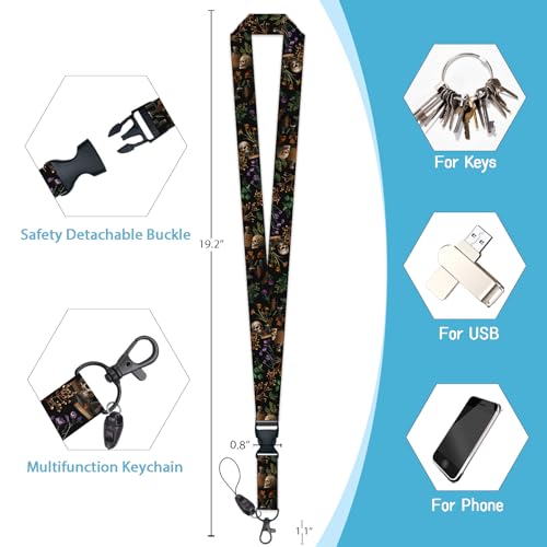 ID Badge Holder with Lanyard, Lanyards for ID Badges ID Card Holder, Cute Badge Reel Badge Clip Retractable, Teacher Nurse School Student Office Gifts Goth Mystical Floral - color: Goth Mystical Floral