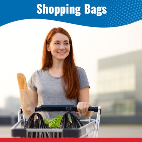 1000 Heavy Duty Black T-Shirt Bags – 11.5 x 6.5 x 22" Plastic Grocery Bags, Durable Carry Out Shopping Bags for Retail, Restaurant, Takeout