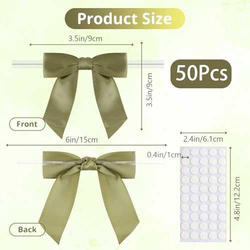50pcs Sage Twist Tie Bows, 3.5'' Pre-Tied Satin Ribbon Mini Sage Bows for Gift Wrapping, Crafts, Wedding, Birthday, Party, Bridal Shower, Christmas - color: Sage