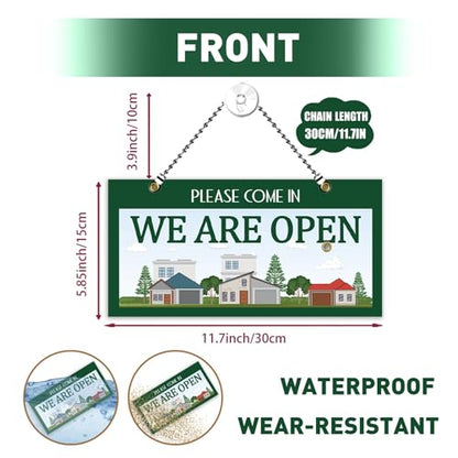 PLIGREAT We Are Open Signs Double Sided Open Closed Sign Please Come In Sign Hours of Operation Sign Plaque for Business Store Office Bars Retail Salon Shop Waterproof Hanging Door Sign with Chain