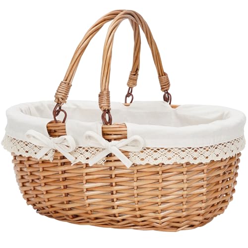 Good GAIN Wicker Picnic Basket w/Fold Handles,Willow Empty Baskets,White - color: Cream
