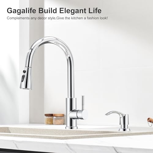 GAGALIFE Kitchen Sink Soap Dispenser with 17 Ounce Large Bottle, G080C - color: Chrome, size: with Bottle