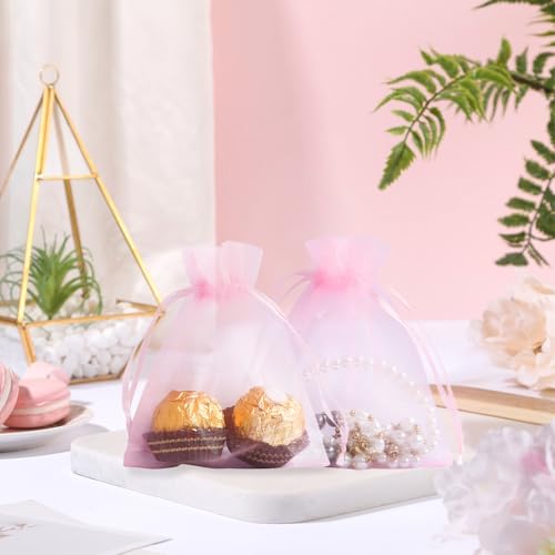 Wudygirl 100 PCS Organza Bags 3.9"x4.7" Gift Bags with Drawstring Pink - color: Pink, size: 3.9x4.7 IN