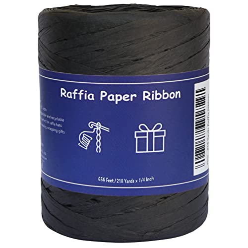 Raffia Ribbon for Gift Wrapping, Packing Paper Twine, Craft Twine - 1/4'' Wide, 218 Yards, Black - color: Black, size: 218 Yards