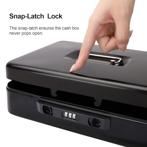 Jssmst Metal Cash Box with Money Tray and Lock, Portable Cash Drawer, 11.8" - color: Black Code-B