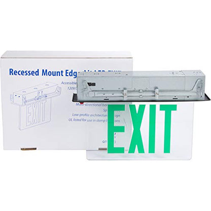 Morris Products LED Exit Sign - Recessed Mount Edge - Green on Clear Panel, Black Housing - Compact, Low-Profile Design - Single Sided Legend - Energy Efficient, High Output - 1 Count - color: Green on Clear (Black Housing), size: Single Sided