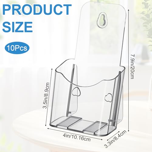 10 Pack Acrylic Brochure Holders, 4 x 8 Inches Clear Pamphlet Display Stand for Trifold, Menu, Magazine, Wall Mount Countertop Organizer