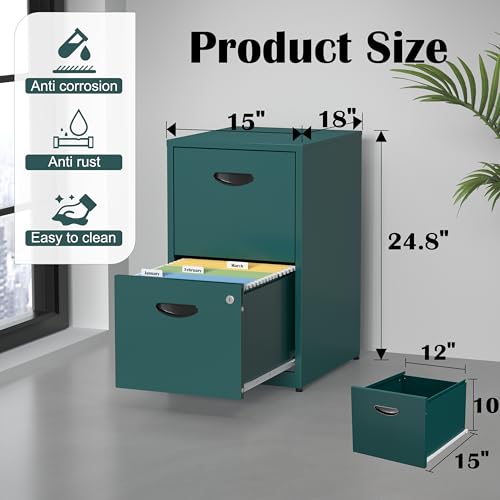 SteeLoong 2 Drawer File Cabinet,Metal Office File Cabinet with Lock,Green - color: Green, style: 2 Drawer Light Duty