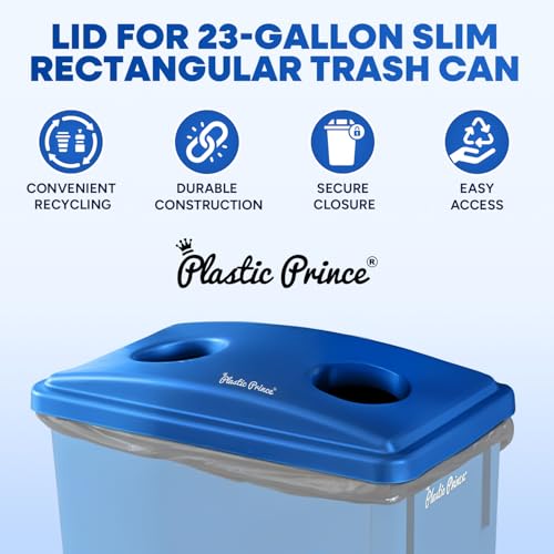 PLASTIC PRINCE Can Bottle Recycling Trash Can Lid with Holes, 23 Gallon Commercial Slim Jim Trash Can Lid Top, Plastic Blue Waste Garbage Can Lid, Outdoor Recycling Bin Lid - style: Lid for Bottles/Cans