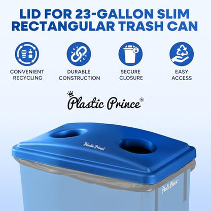 PLASTIC PRINCE Can Bottle Recycling Trash Can Lid with Holes, 23 Gallon Commercial Slim Jim Trash Can Lid Top, Plastic Blue Waste Garbage Can Lid, Outdoor Recycling Bin Lid - style: Lid for Bottles/Cans