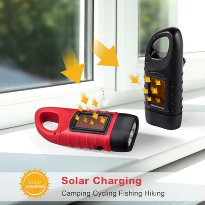 Mudder 4 Pack Hand Crank Solar Flashlight LED Emergency,Black, Red - color: Black, Red