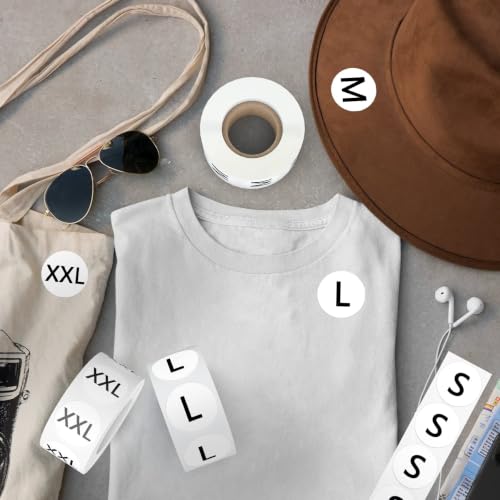 3500 PCS 7/8" Round Clothing Size Labels for Retail, 7 Sizes - color: Black on White