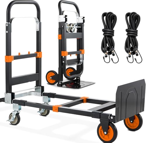 3-in-1 Folding Hand Truck,600lb Convertible 4 to 2 Wheel Dolly Cart Orange - color: Orange