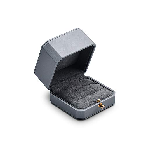 Dual Ring Box PU Leather Double Ring Box Weeding Proposal Engagement Ring Bearer Gift Case - color: Grey, size: Double Ring Box