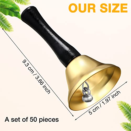 50 Pcs Small Hand Bells with Plastic Handle, Linear Brushed, Gold - color: Gold