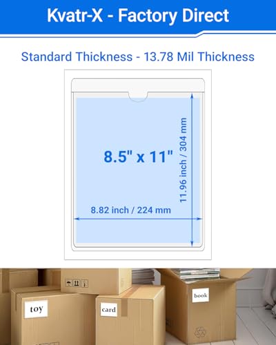 20 PCS Clear Self Adhesive Plastic Label Pockets, Top Loading Business & Library Index Card Holders, Peel and Stick Sleeves for Storage Bins, Totes, Binders and Drawers (8.5 x 11 Inch) - size: 8.5" x 11", style: Vertical