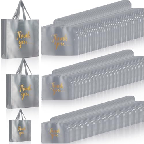 Teling 200 Pcs Thank You Shopping Bags with Handle,Silver Gray - color: Silver Gray