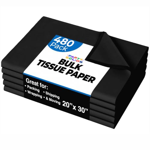 Party Solids Black Tissue Paper for Gift Bags 20" X 30" 480 Sheets - color: Black, size: 20" X 30"