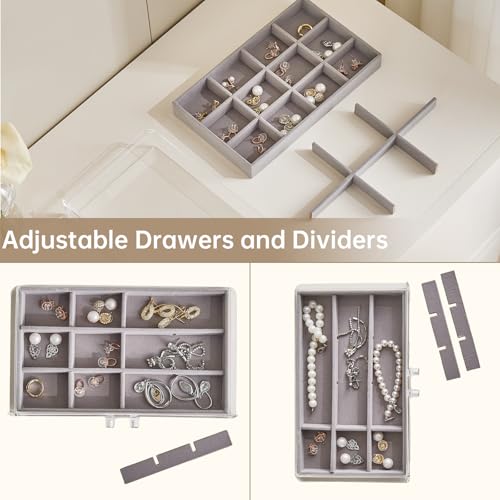 Acrylic Jewelry Box with 5 Drawers, Clear Earring Holder Organizer Rings Display Case with Adjustable Velvet Trays for Women Girls, Grey - color: Grey