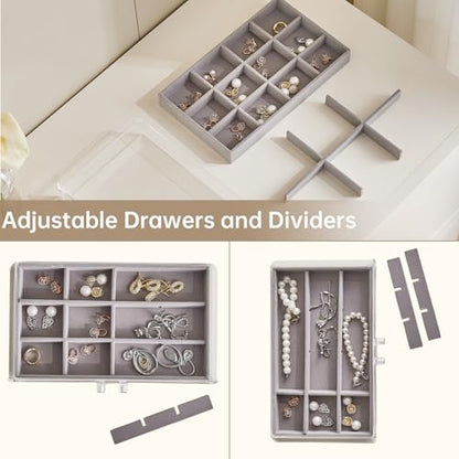 Acrylic Jewelry Box with 5 Drawers, Clear Earring Holder Organizer Rings Display Case with Adjustable Velvet Trays for Women Girls, Grey - color: Grey