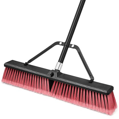 TidyBliss 24” Large Push Broom Outdoor Heavy Duty with 63” Long Handle - color: Red