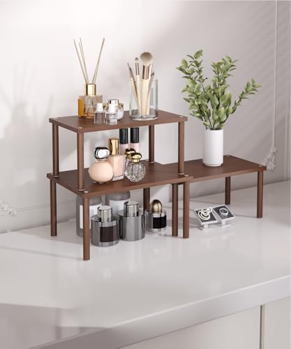 Set of 3 Bamboo Cabinet Organizer Shelf,Medium(Brown) - color: Brown, size: Medium