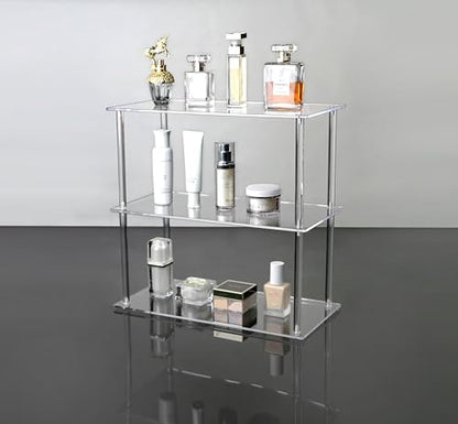 Jusalpha Rectangular 3 Tier Clear Acrylic with Metal Tabletop Display Stand for Desktop Shelf, Bathroom Vanity Cosmetic Makeup Organization Shelves, Home Decor Display Stand (Large 3 Tier) (Pack of 2) - size: 3 Tier, Rectangular, Large (Pack of 2)
