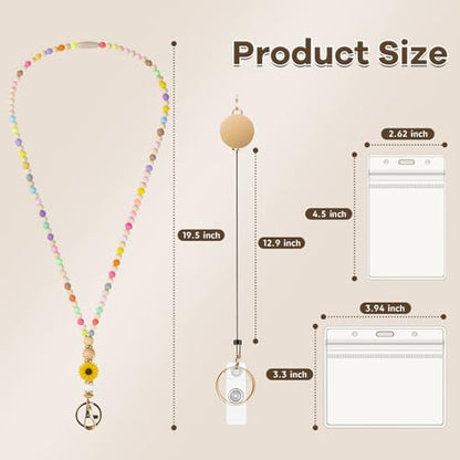 Retractable Lanyard for ID Badges and Keys, Beaded Teacher Lanyard for Women, Nurse Badge Lanyard with ID Holder - color: Yellow Daisy