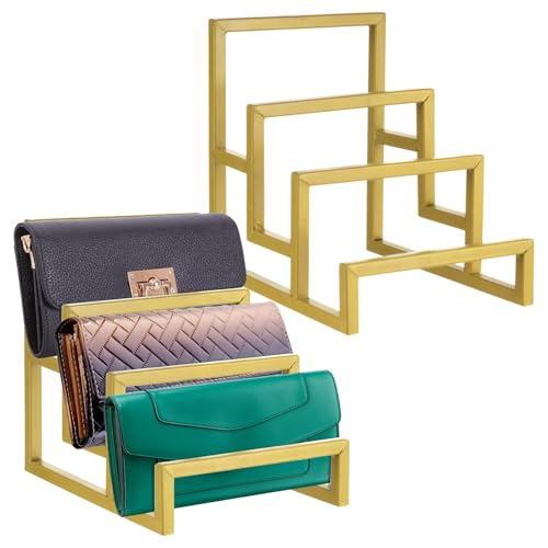 2 Pack Purse Organizer for Closet, 3 Tier Gold Metal Display Stand