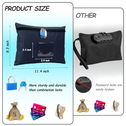 Canvas Cash Bag with Lock and 2 Keys - 11.4 x 8.3 Inch Money Bank Deposit Bag with Zipper - Dark Blue - color: Blue, size: 8.3x11.4 In