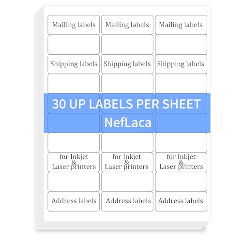 1" x2-5/8 Shipping Address Labels, Blank Mailing Labels, 30-UP White Self-Adhesive Name Tag Stickers for Inkjet and Laser Printer [50 Sheet 1500 Labels] - size: 1" x 2-5/8" (30-up), style: 50 Sheets