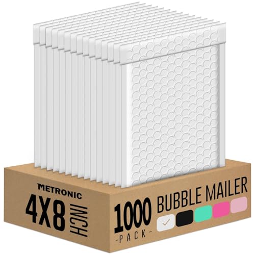 Metronic 1000 Pack Bubble Mailer 4X8 Inch White, Usable Size 4x7 - color: White, size: 4x8" 1000 pc