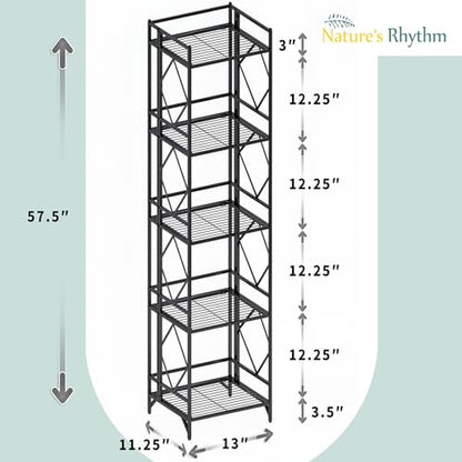 Nature's Rhythm 5-Tier Metal Storage Rack, Adjustable Garage Shelving Metal Shelving Unit(12.84 x 11.27 x 57.52inch, Black) - size: 5-Tier