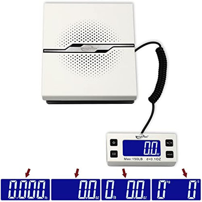 Weighmax W-8809 150 lbs x0.1oz Digital Shipping and Postal Scale with Extended Display, White, Battery and Ac Adapter Included - color: White