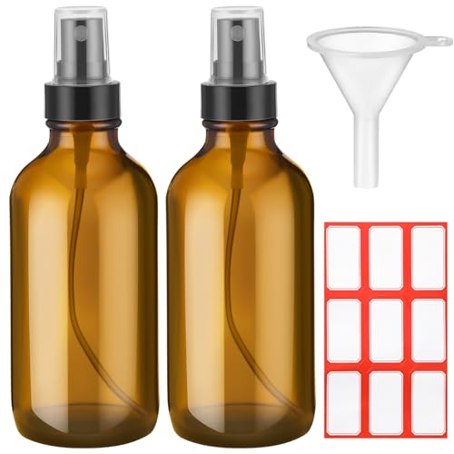 Fumete 2 Pack Glass Spray Bottles 4oz,Amber, Black Top - color: Amber, Black Top, style: Mist Bottle