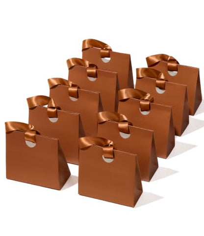 Vitalizart Paper Gift Bags With Ribbon Handles Small Brown Bulk Pack - color: Brown, size: Small Size/10pcs